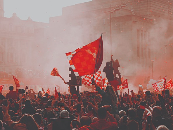 photograph of football crowd